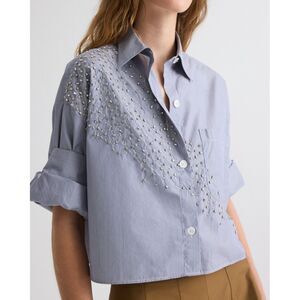 Trish Wescoat Pound Next Ex Shirt Crystals Italian Striped Print M\L NEW 284676